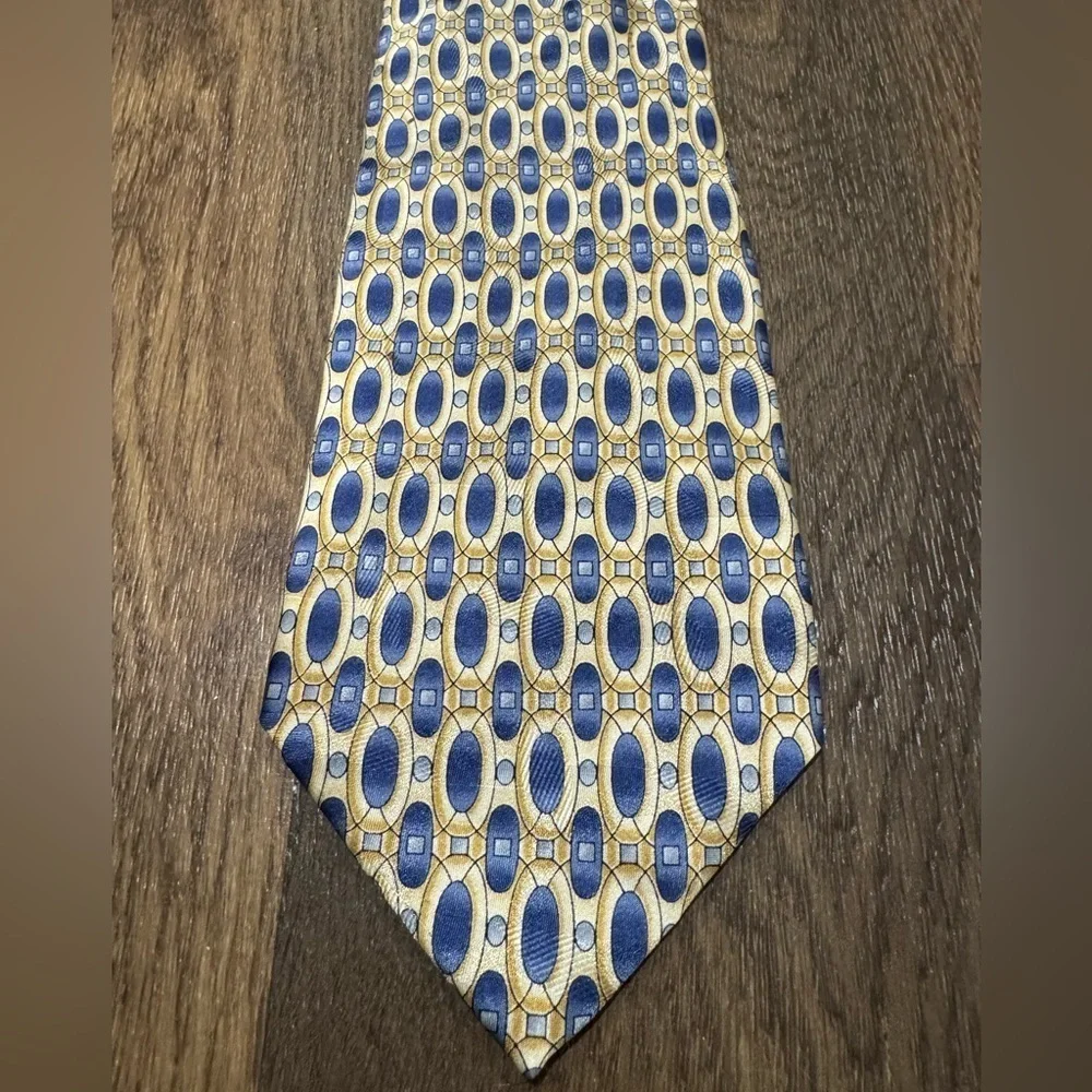 Pierre Cardin Yellow Blue Geometric 100% Silk Necktie